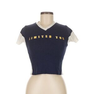 VTG Limited Too 90s 2000s y2k Varsity Short Sleeve Sweater top V Neck Rib Crop